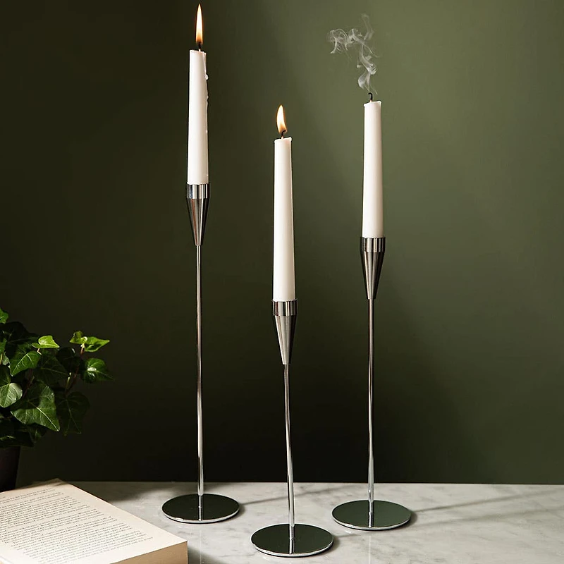 KSP Trinity Metal Taper Candle Holder - Set of 3 (Silver)