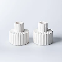 KSP Panelled Ceramic Taper Candle Holder - Set of 2 (White)