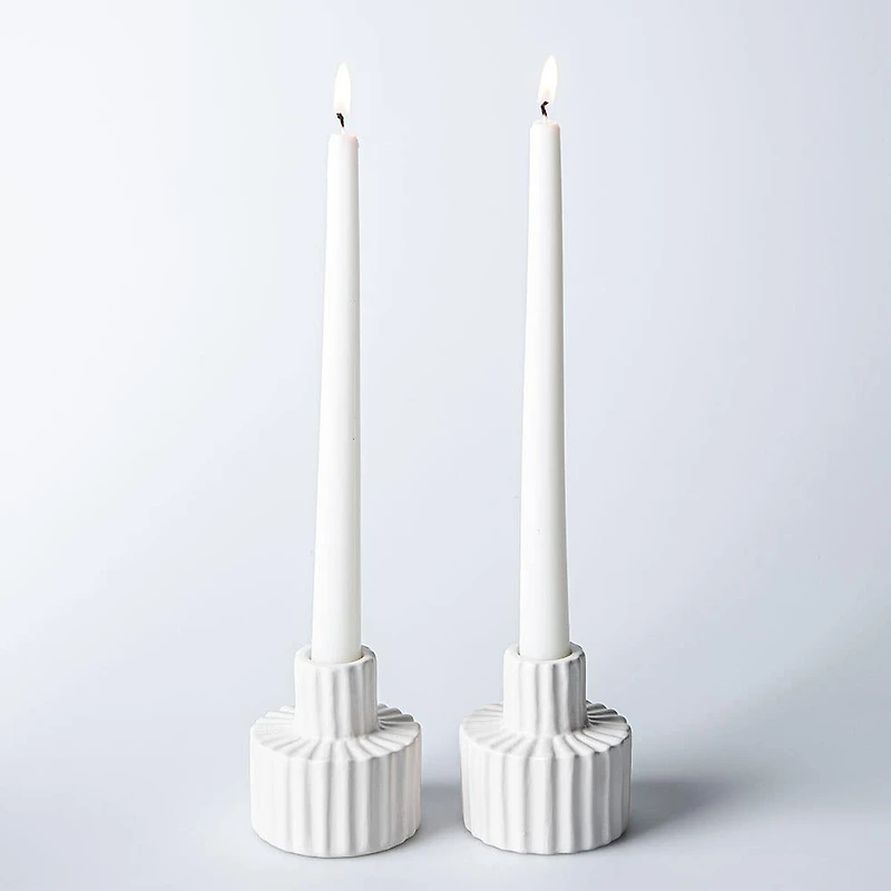 KSP Panelled Ceramic Taper Candle Holder - Set of 2 (White)