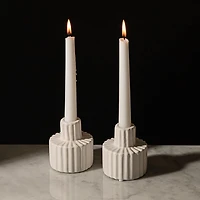 KSP Panelled Ceramic Taper Candle Holder - Set of 2 (White)