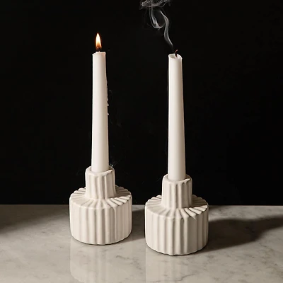 KSP Panelled Ceramic Taper Candle Holder - Set of 2 (White)