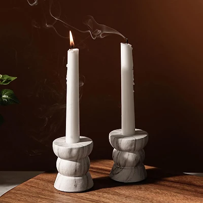 KSP Carrera 'Marble' Cement Taper Candle Holder - Set of 2 (White)