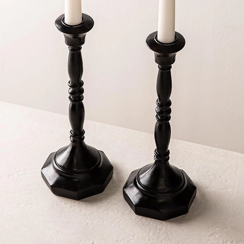 KSP Majestic Resin Taper Candleholder - Set of 2 (Black)
