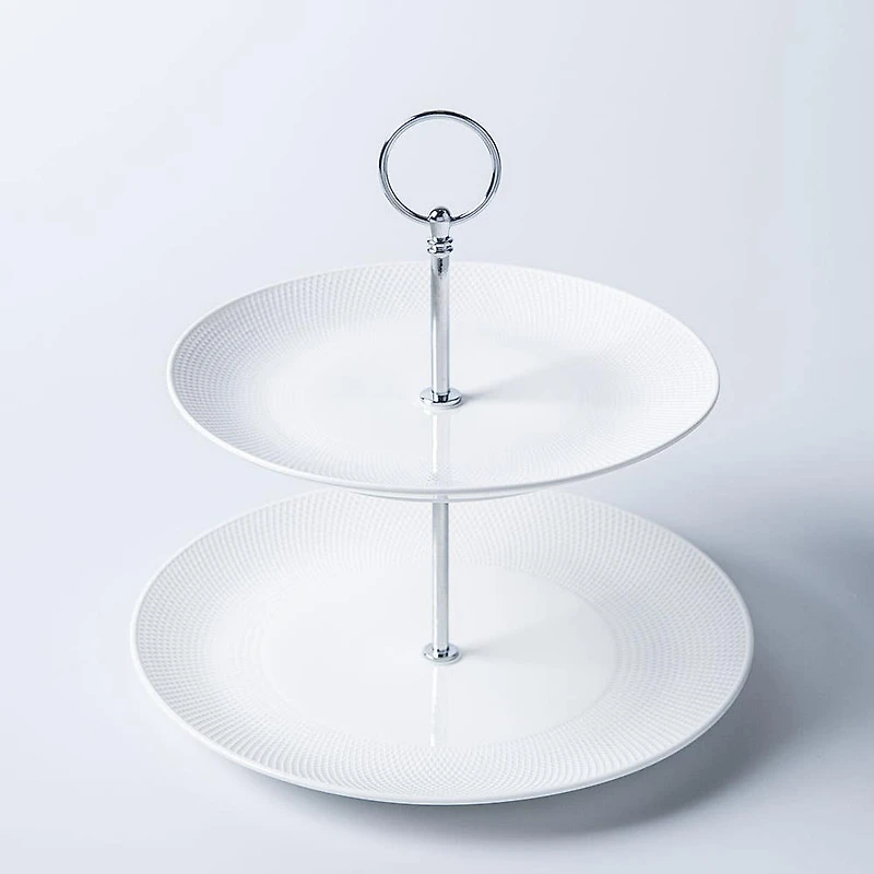 A La Carte 'Diamond Coupe' 2-Tier Porcelain Serving Dish (White)