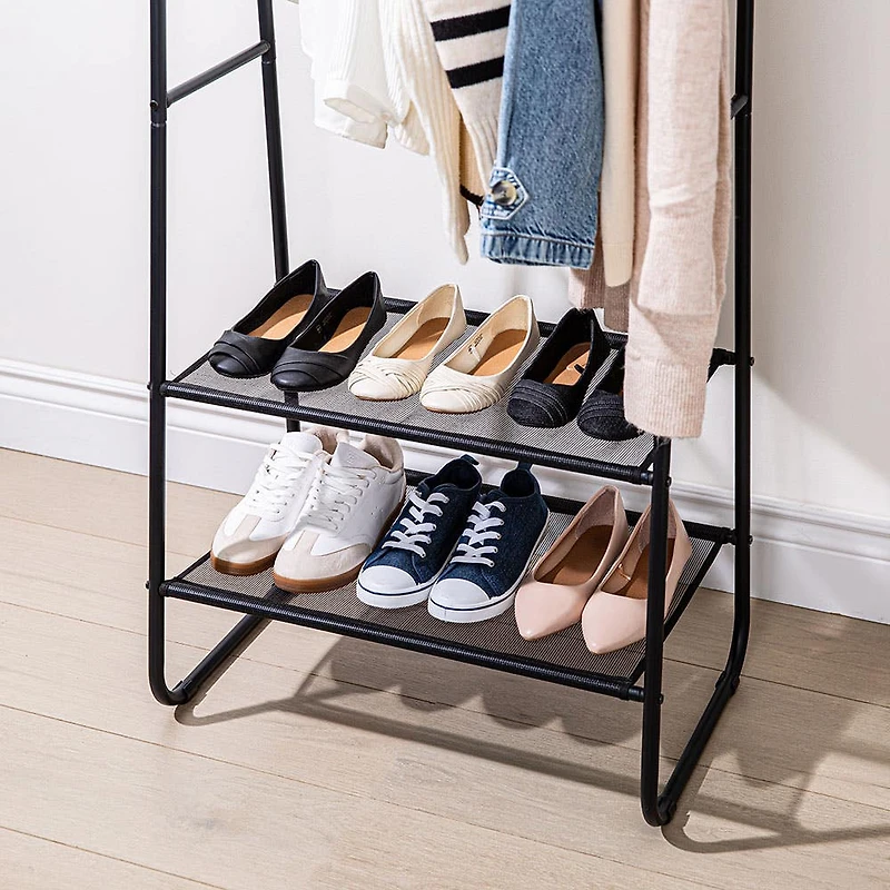 KSP Noir Garment Rack with 2 Shelves (Black)