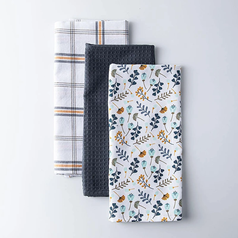 Harman Combo 'Blue Foliage' Cotton Kitchen Towel - Set of 3