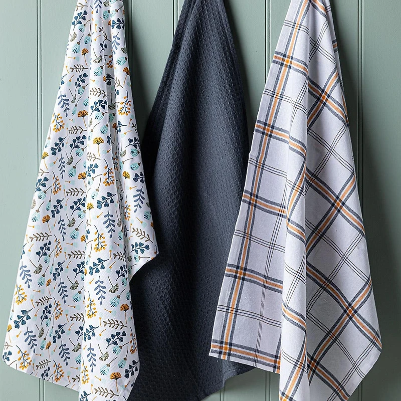 Harman Combo 'Blue Foliage' Cotton Kitchen Towel - Set of 3