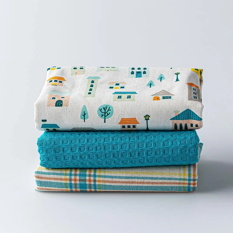 Harman Combo 'Uptown Houses' Cotton Kitchen Towel - Set of 3