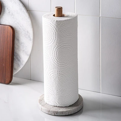 KSP Marbelle Upright Paper Towel Holder (Marble/Acacia)