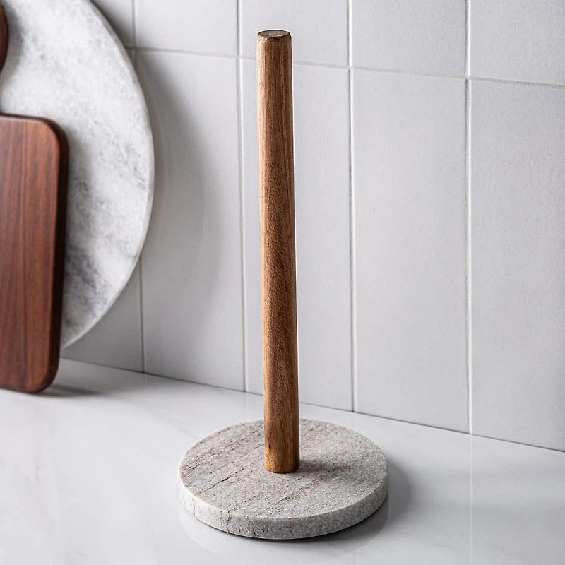 KSP Marbelle Upright Paper Towel Holder (Marble/Acacia)