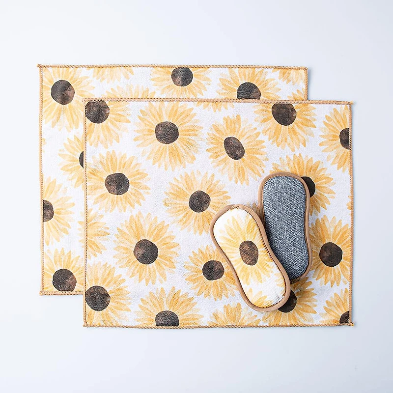 Harman Microfiber 'Sunflower' Sponge & Cloth Combo Set of 4