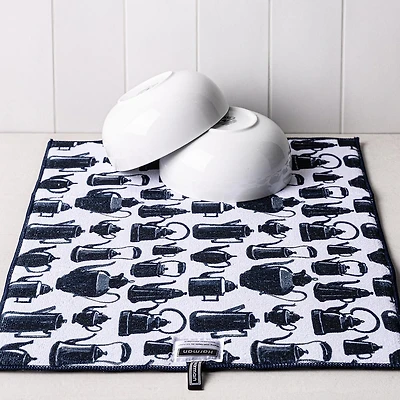 Harman Printed 'Tea Pots' Microfibre Dish Drying Mat (Navy)