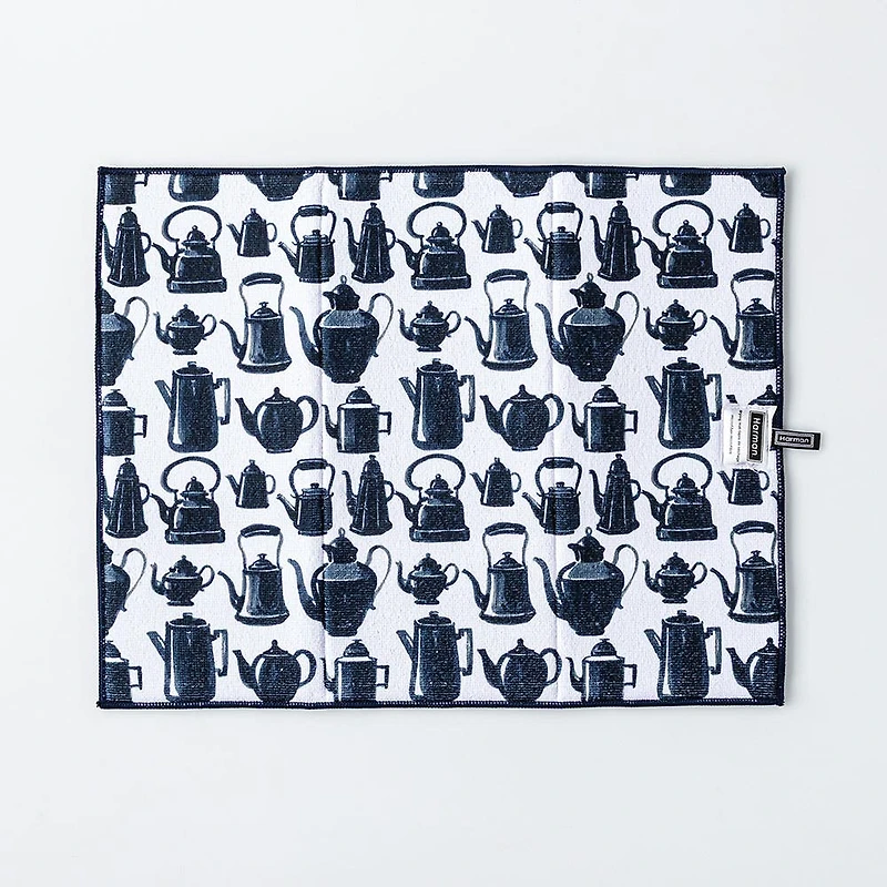 Harman Printed 'Tea Pots' Microfibre Dish Drying Mat (Navy)