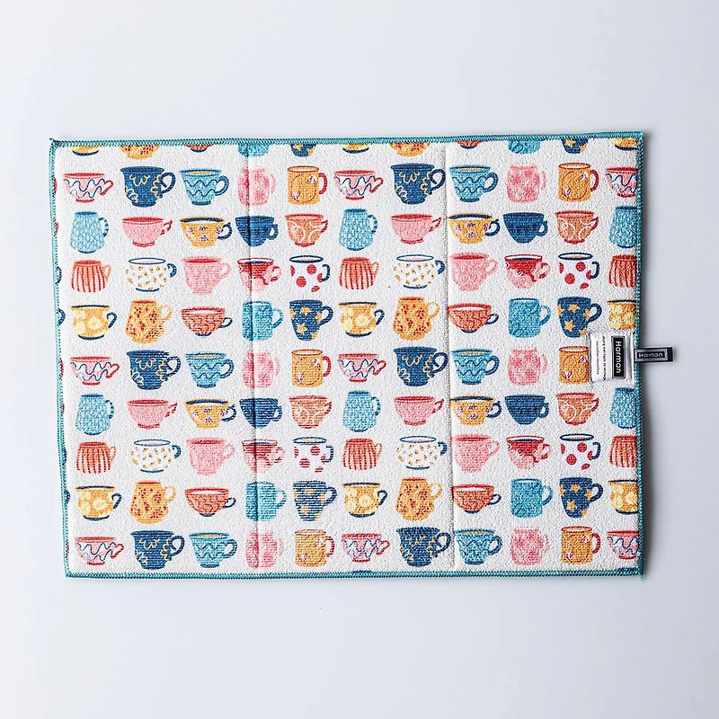 Harman Printed 'Tea Cups' Microfibre Dish Drying Mat