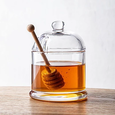 Keittio Glass Honey Jar with Dipper (Clear)