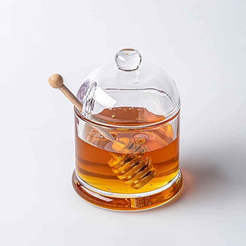 Keittio Glass Honey Jar with Dipper (Clear)