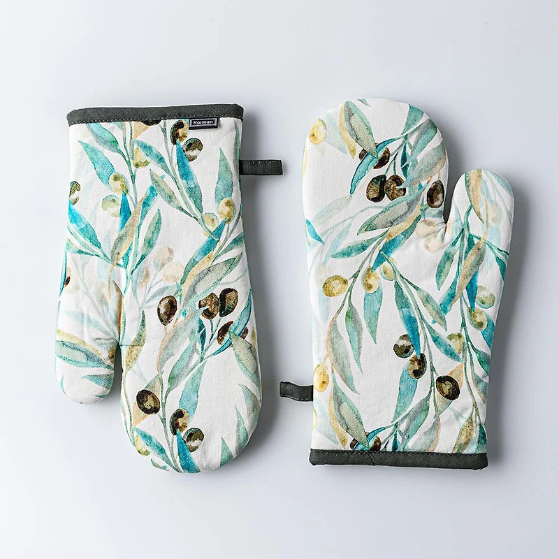 Harman Gourmet 'Olive' Cotton Oven Mitt - Set of 2