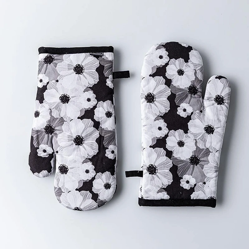 Harman Gourmet 'Daisy' Cotton Oven Mitt - Set of 2 (Black)