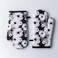 Harman Gourmet 'Daisy' Cotton Oven Mitt - Set of 2 (Black)