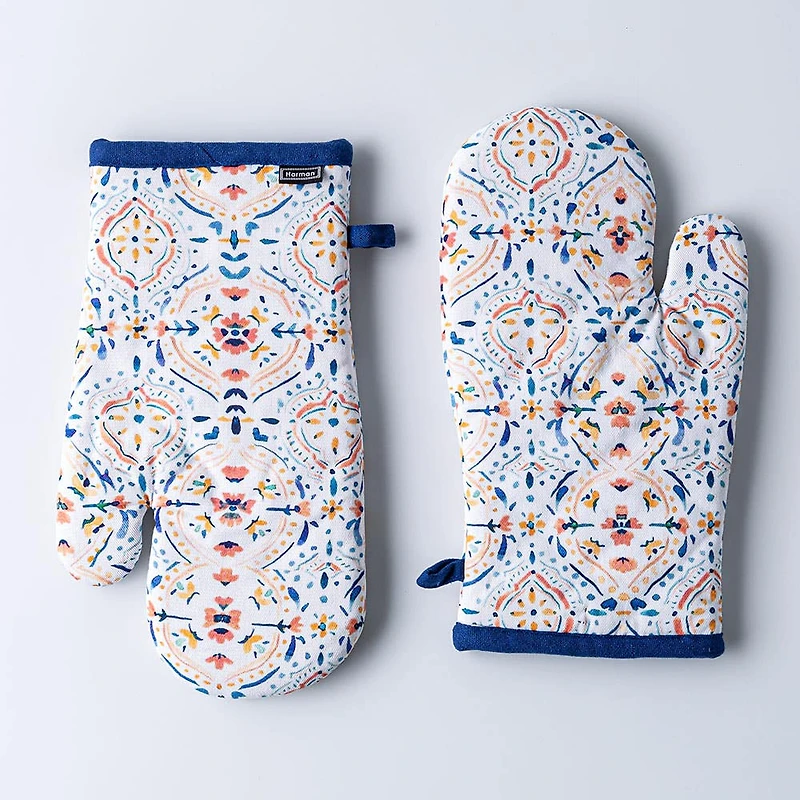 Harman Gourmet 'Summer Tile' Cotton Oven Mitt - Set of 2