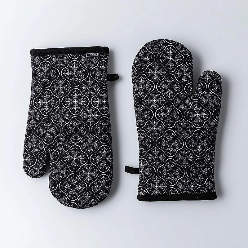 Harman Gourmet 'Dotted Tile' Cotton Oven Mitt - Set of 2 (Black)