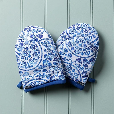Harman Gourmet 'Medallion' Cotton Mini Oven Mitt - Set of 2 (Blue)