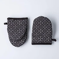 Harman Gourmet 'Dotted Tile' Cotton Mini Oven Mitt - Set/2 (Black)