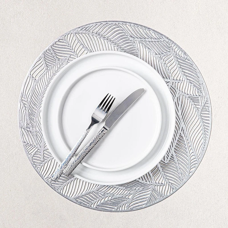 KSP Gather & Dine Leaf Cut-Out Vinyl Placemat (Silver)
