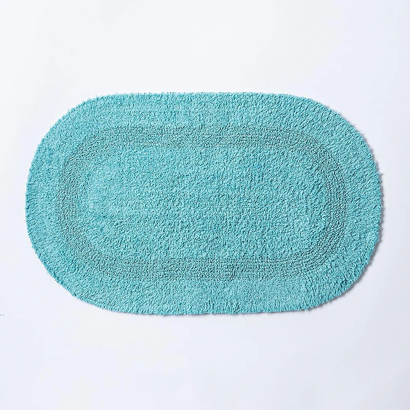 KSP Plush Oval Cotton Bathmat Reversible (Capri Blue)