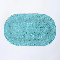 KSP Plush Oval Cotton Bathmat Reversible (Capri Blue)