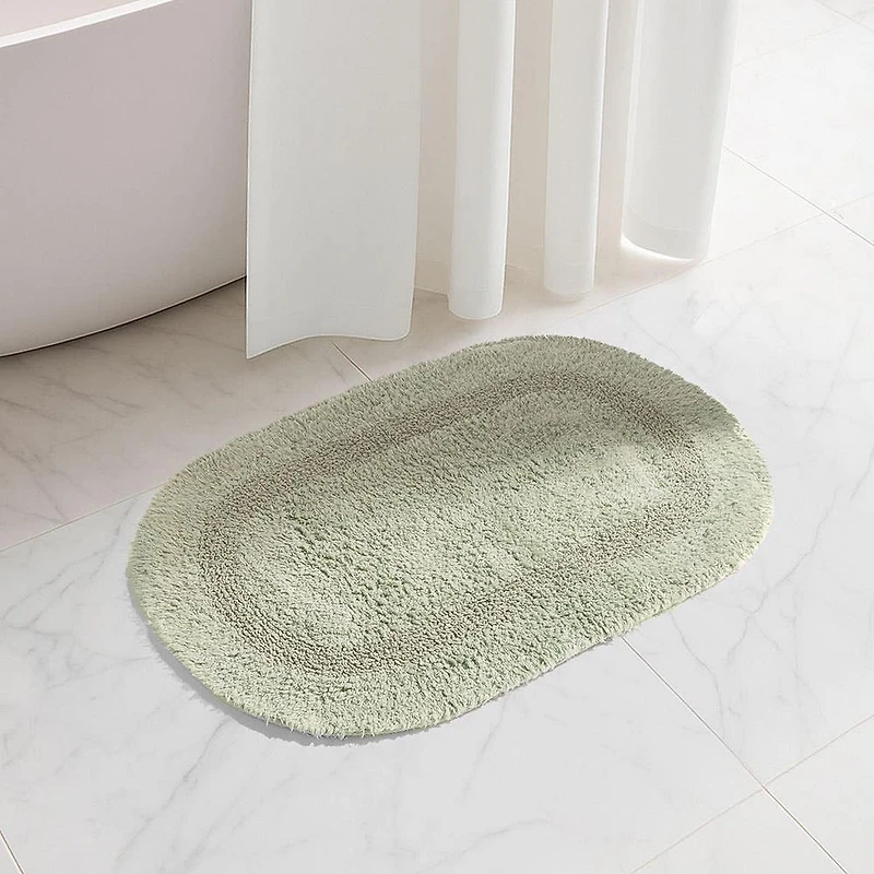 KSP Plush Oval Cotton Bathmat Reversible (Smoke Green)