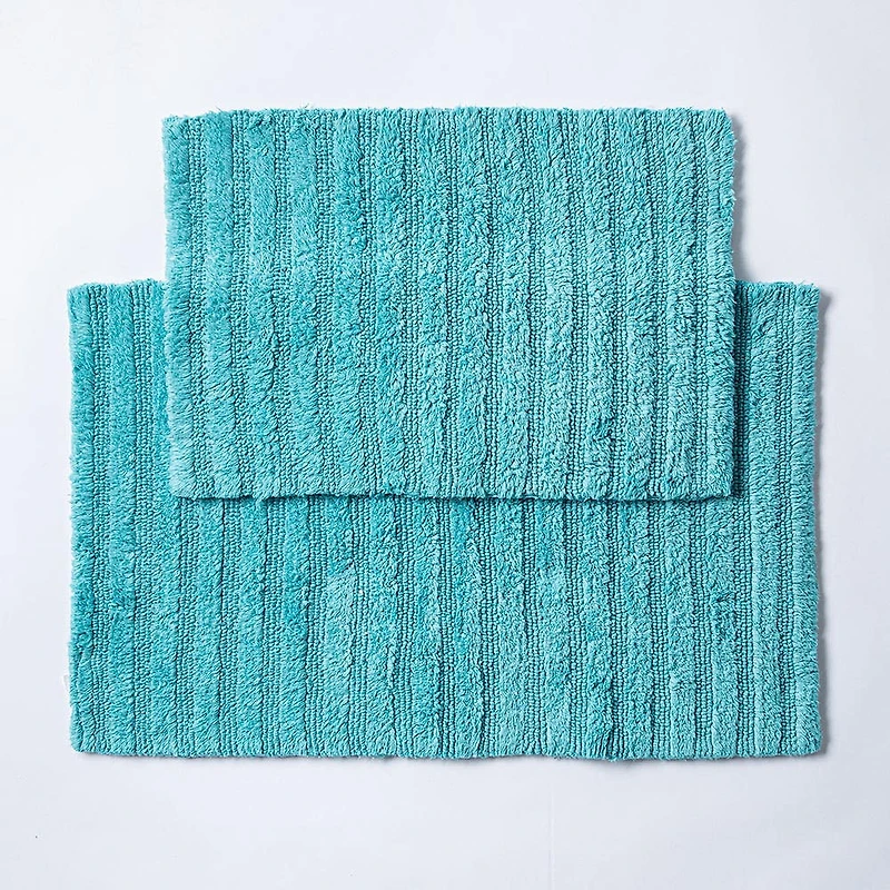 KSP Stripe Cotton Bathmat Reversible 17x24" (Capri Blue)