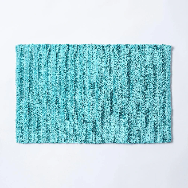 KSP Stripe Cotton Bathmat Reversible 20x32" (Capri Blue)