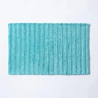KSP Stripe Cotton Bathmat Reversible 20x32" (Capri Blue)