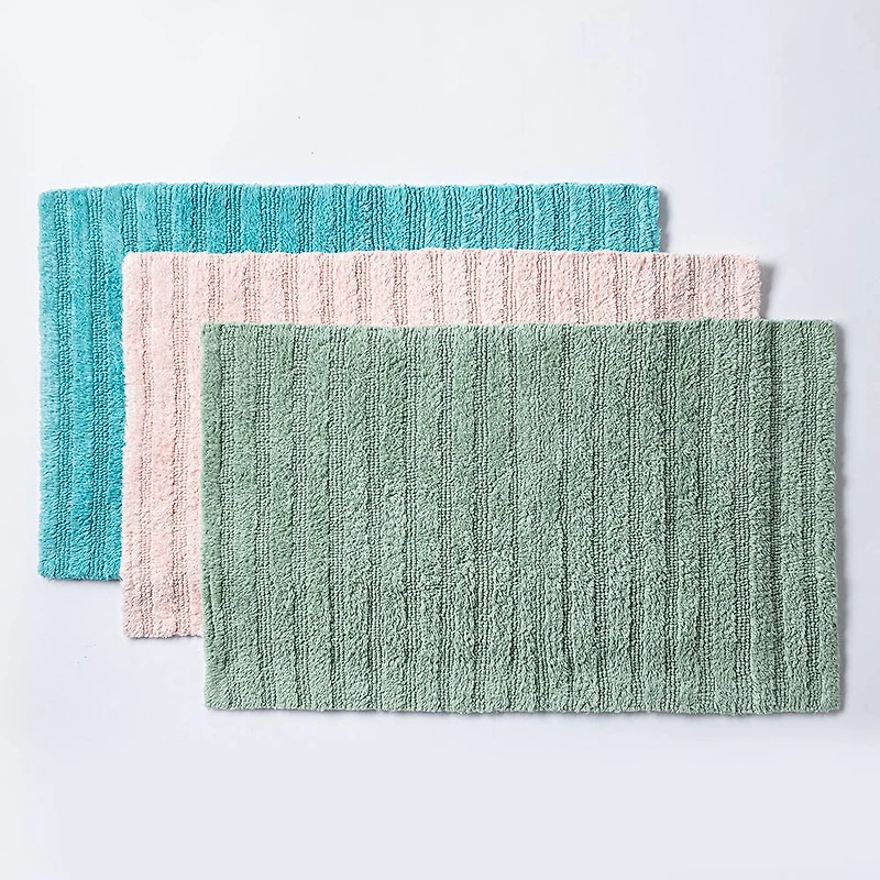 KSP Stripe Cotton Bathmat Reversible 20x32" (Capri Blue)