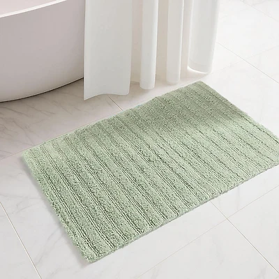 KSP Stripe Cotton Bathmat Reversible 20x32" (Smoke Green)