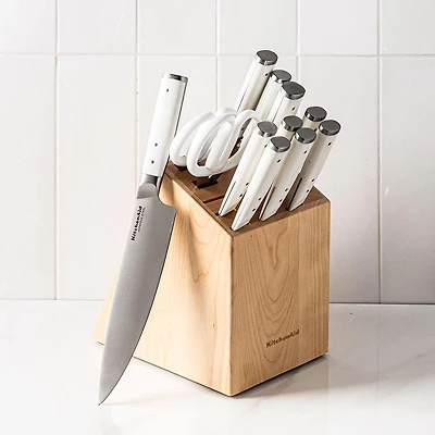KitchenAid Gourmet Forged Wood Knife Block Combo - Set of 14 (White)