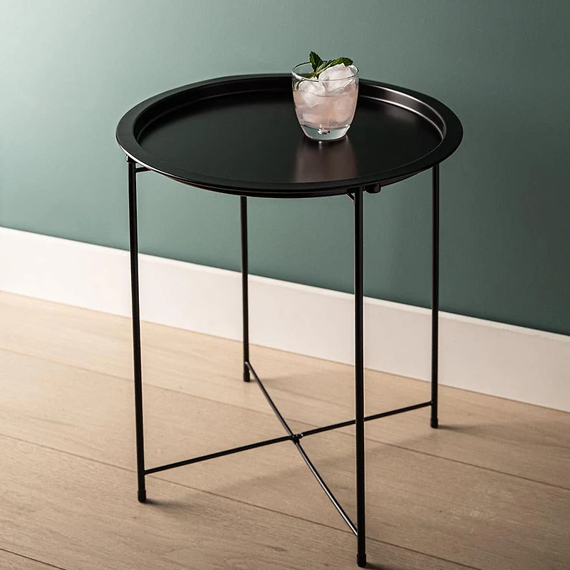 ITY Folding Side Table Metal Black 18.5" D x 20" H