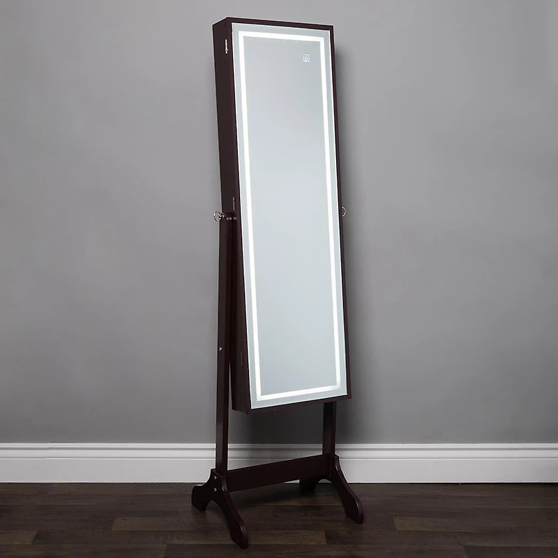 KSP Sophia Floor Mirror LED Jewelry Cabinet (Brown) 48 x 40 x 161 cm