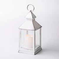KSP Flicker 'Metal Look' LED Plastic Lantern 10cm Sq. x 24cm (White)