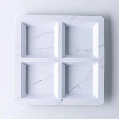 KSP Enzo Melamine 4-Section Serve Tray 13.5" Sq. (Marble White)