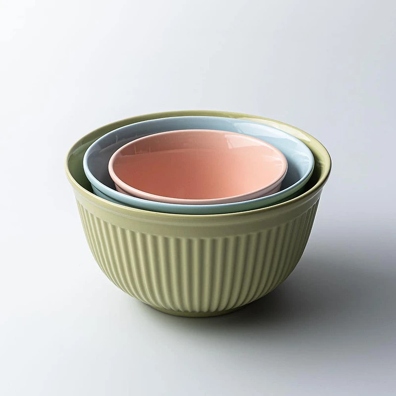 KSP Willow 'Ribbed' Mixing Bowl - Set of 3 (Pink/Blue/Green)