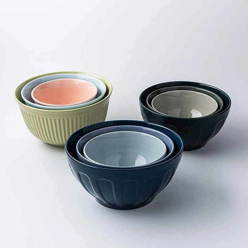 KSP Willow 'Ribbed' Mixing Bowl - Set of 3 (Pink/Blue/Green)