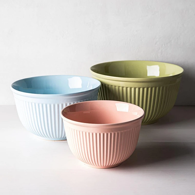 KSP Willow 'Ribbed' Mixing Bowl - Set of 3 (Pink/Blue/Green)