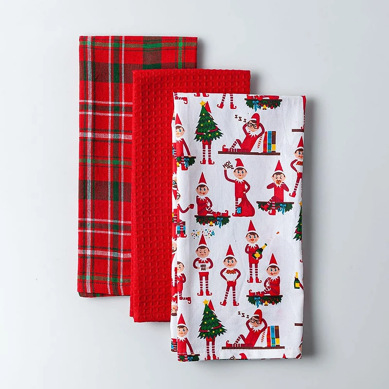 Harman Christmas 'Elf On The Shelf' Cotton Kitchen Towel - Set of 3