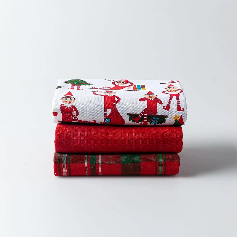 Harman Christmas 'Elf On The Shelf' Cotton Kitchen Towel - Set of 3