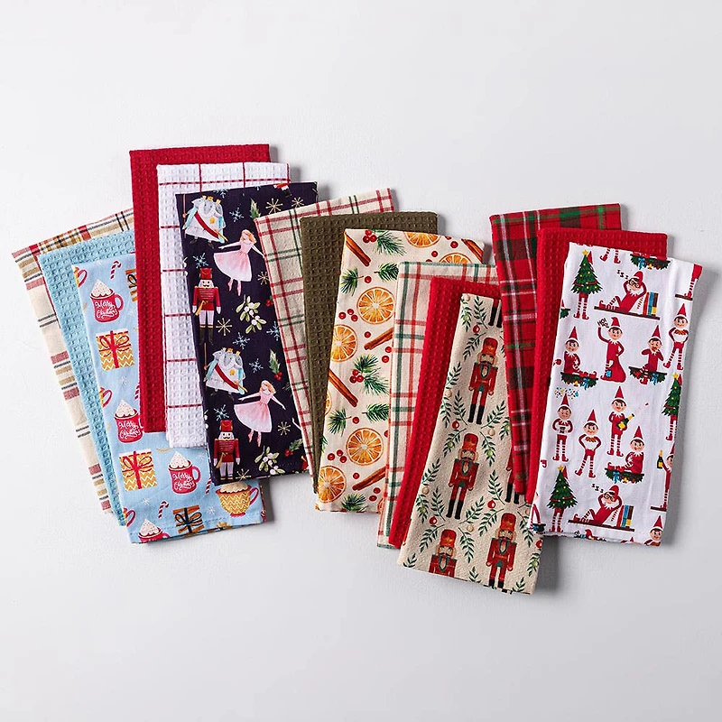 Harman Christmas 'Elf On The Shelf' Cotton Kitchen Towel - Set of 3