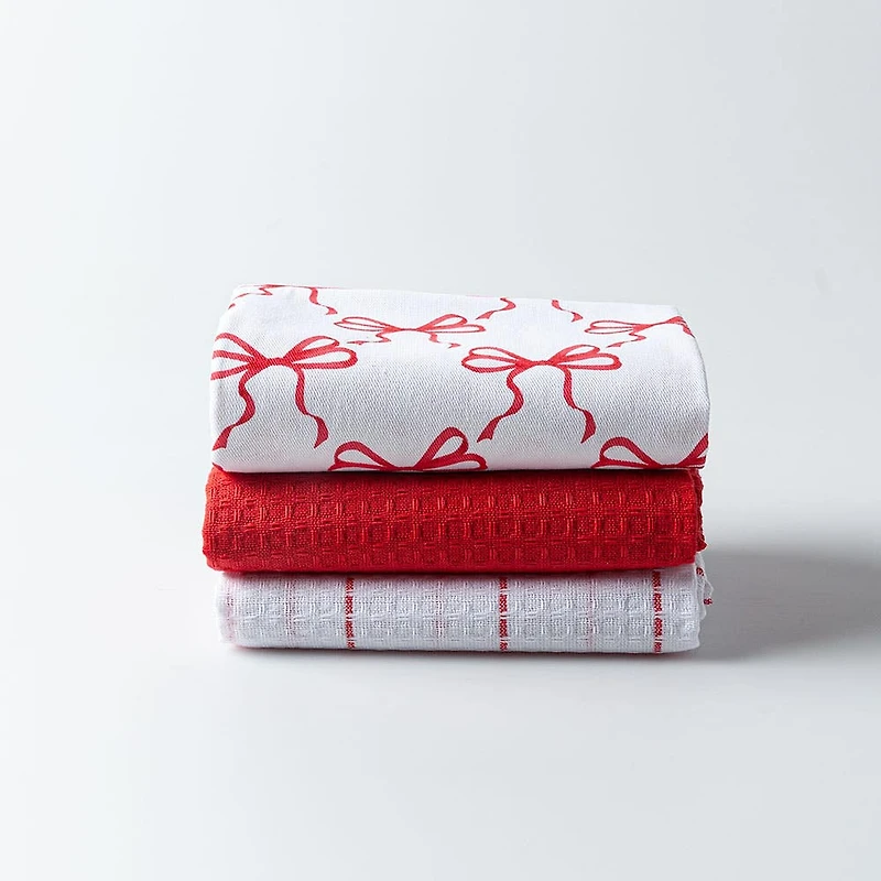 Harman Christmas 'Bow Repeat' Cotton Kitchen Towel - Set of 3