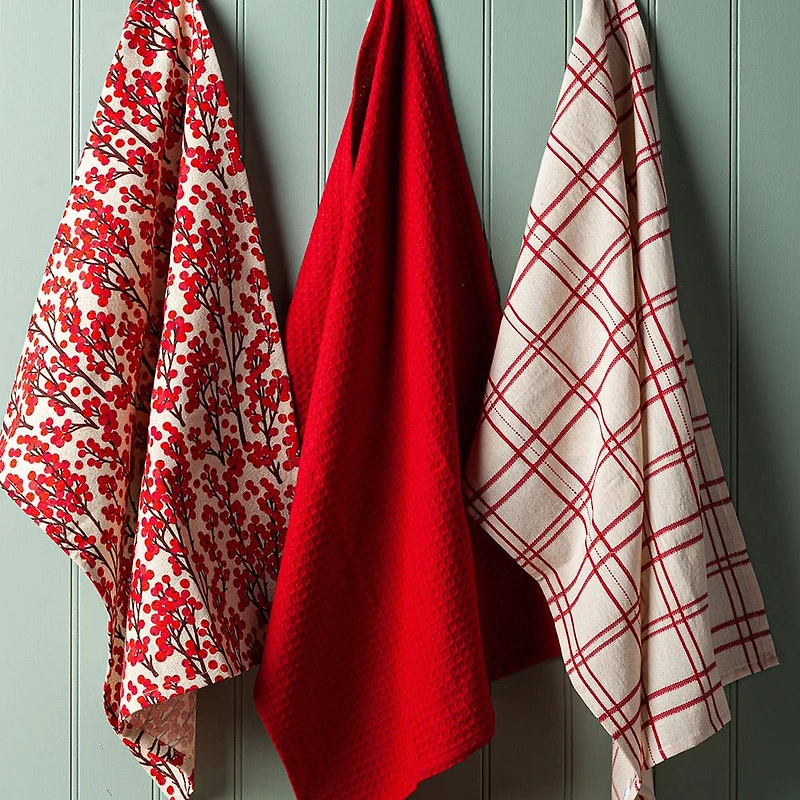 Harman Christmas 'Red Berries' Cotton Kitchen Towel - Set of 3
