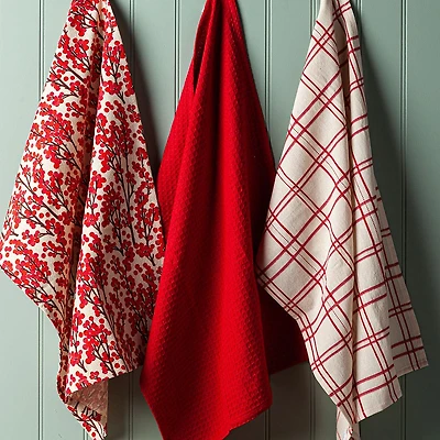 Harman Christmas 'Red Berries' Cotton Kitchen Towel - Set of 3